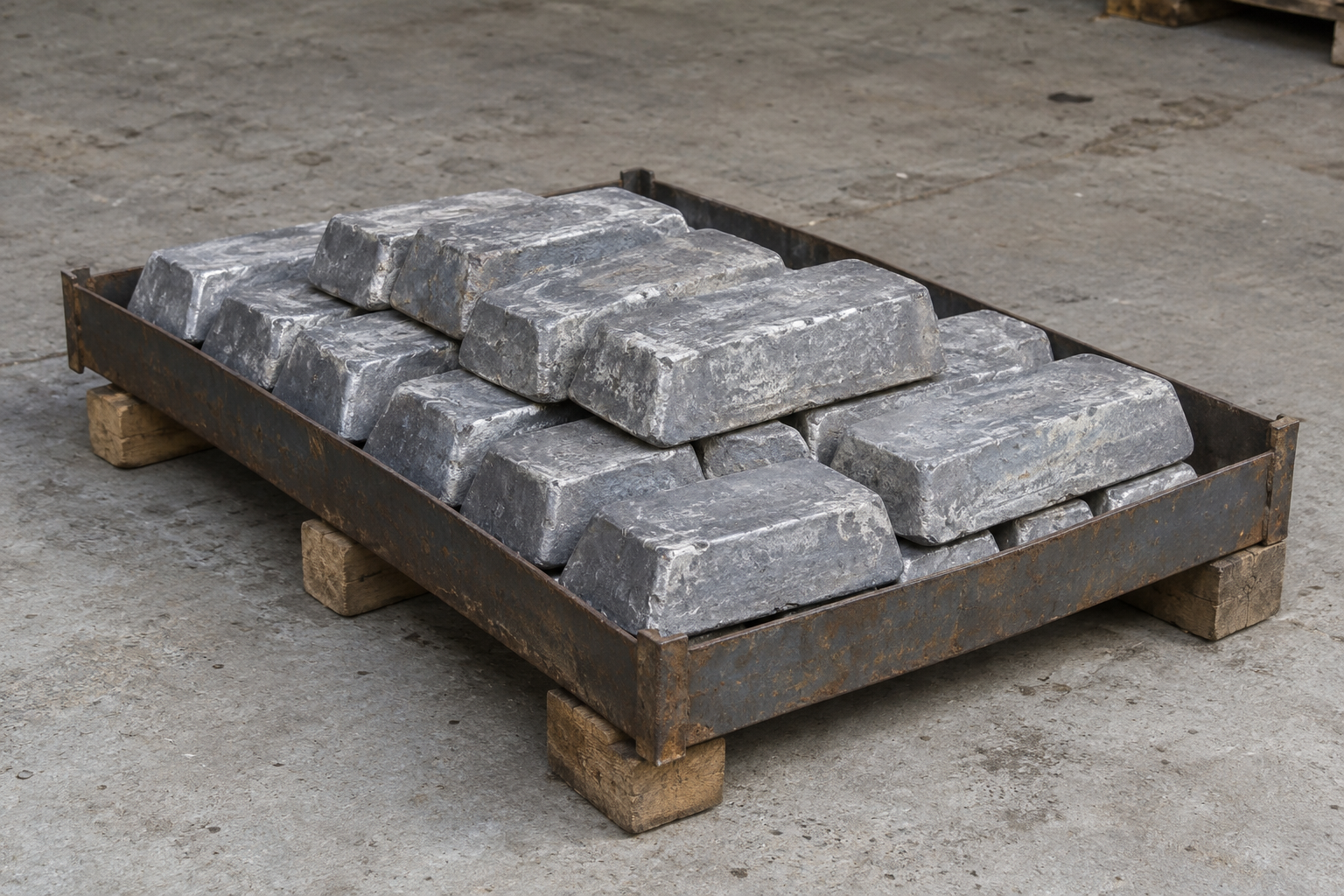 Các thỏi nằm trong khay trên vật kê gỗ