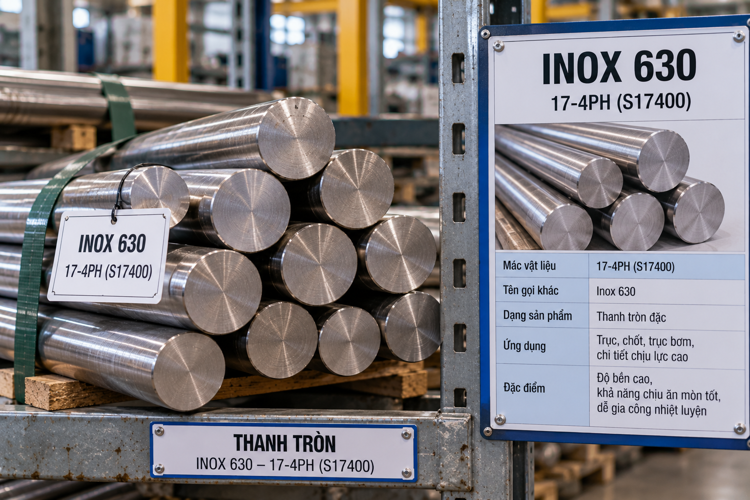 Đầu thanh inox 630 đi cùng nhãn vật liệu 17 4PH hoặc S17400