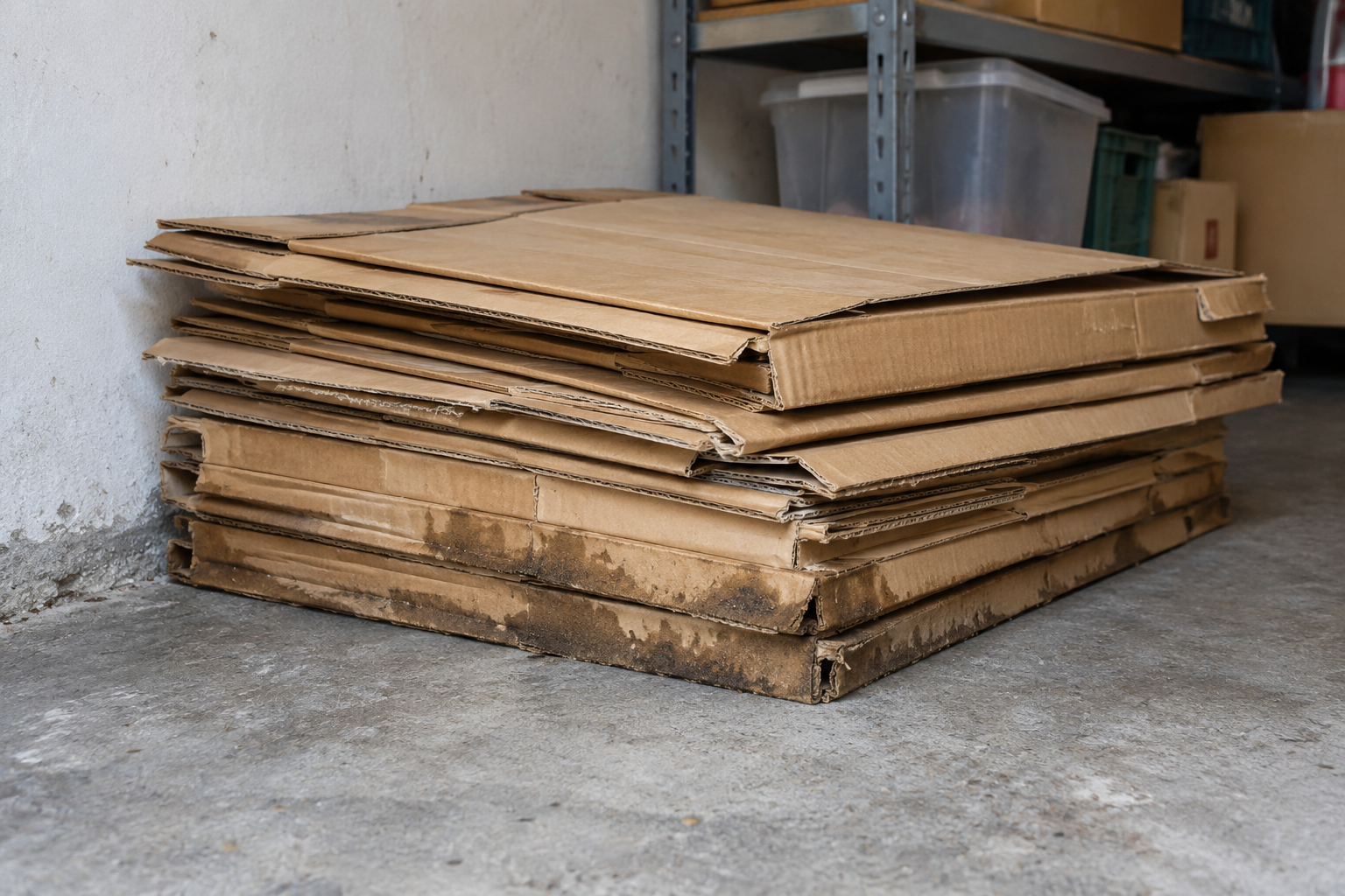 Vùng sát nền của chồng carton có dấu ẩm
