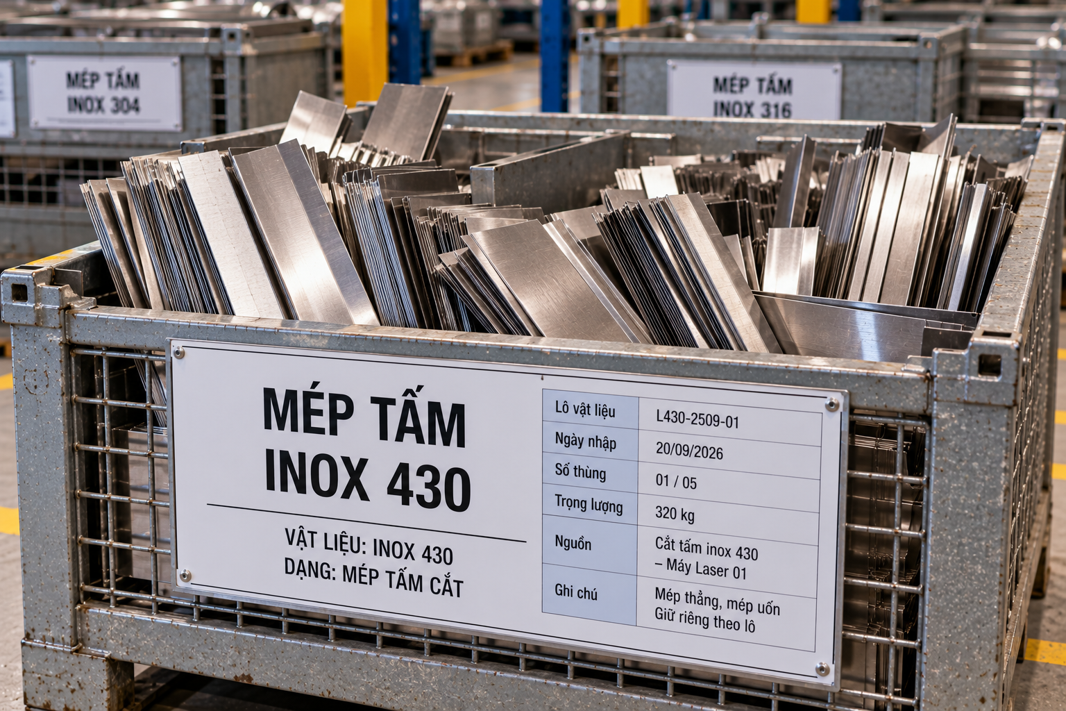 Mép tấm inox 430 được chứa chắc theo lô vật liệu