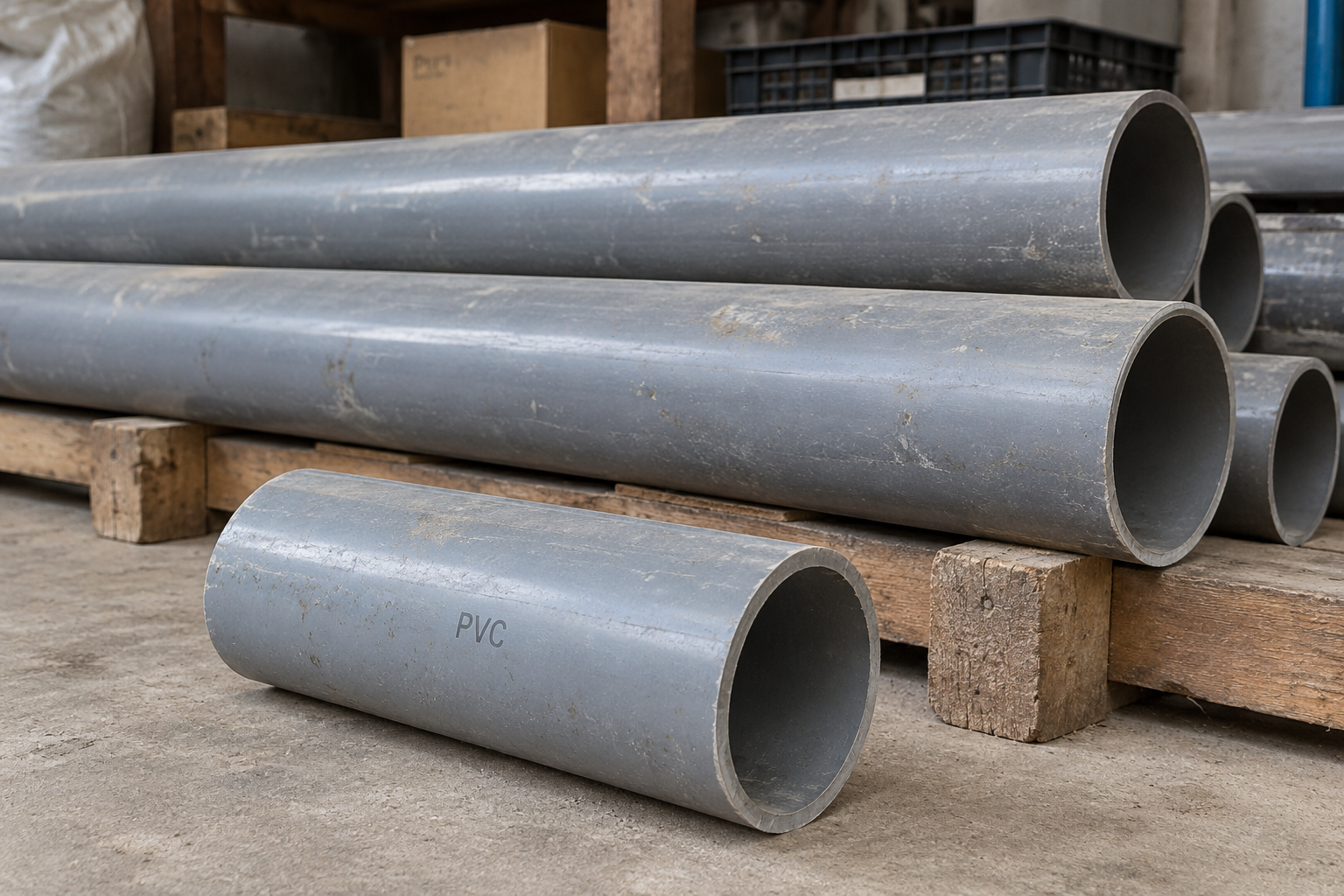 Đoạn ống nhựa có ví dụ chữ PVC trên thân