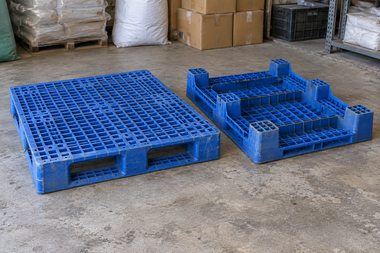 Mặt trên và mặt dưới của hai mẫu pallet nhựa