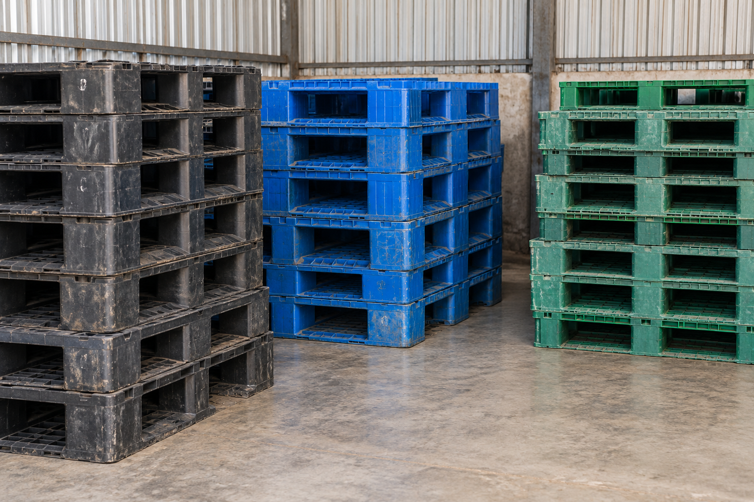Các chồng pallet nhựa được giữ theo mẫu