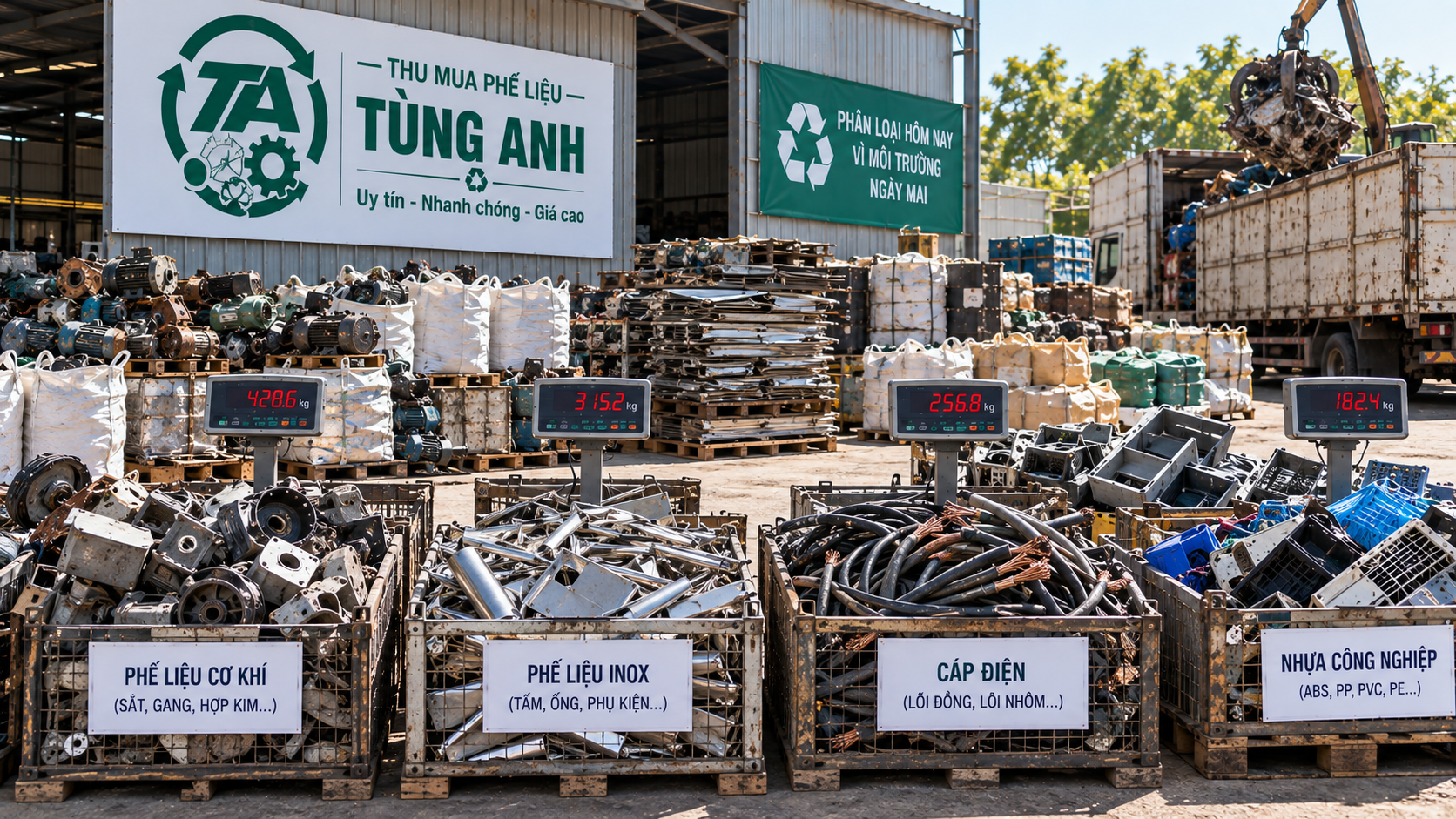 Phế Liệu Tùng Anh cân riêng phế liệu công nghiệp đã phân loại tại hiện trường