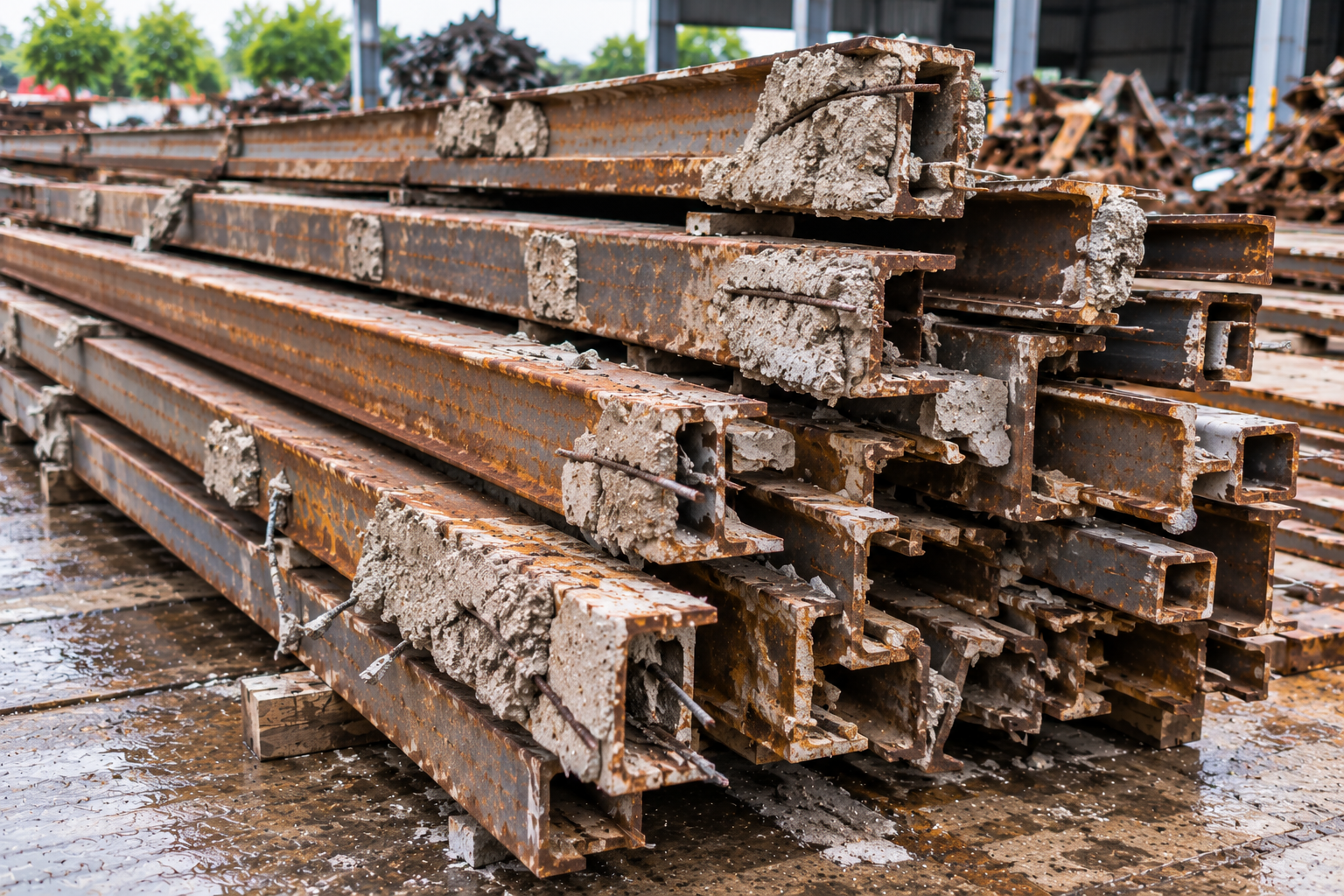 Thanh sắt đã rời còn bê tông bám ở một số vị trí