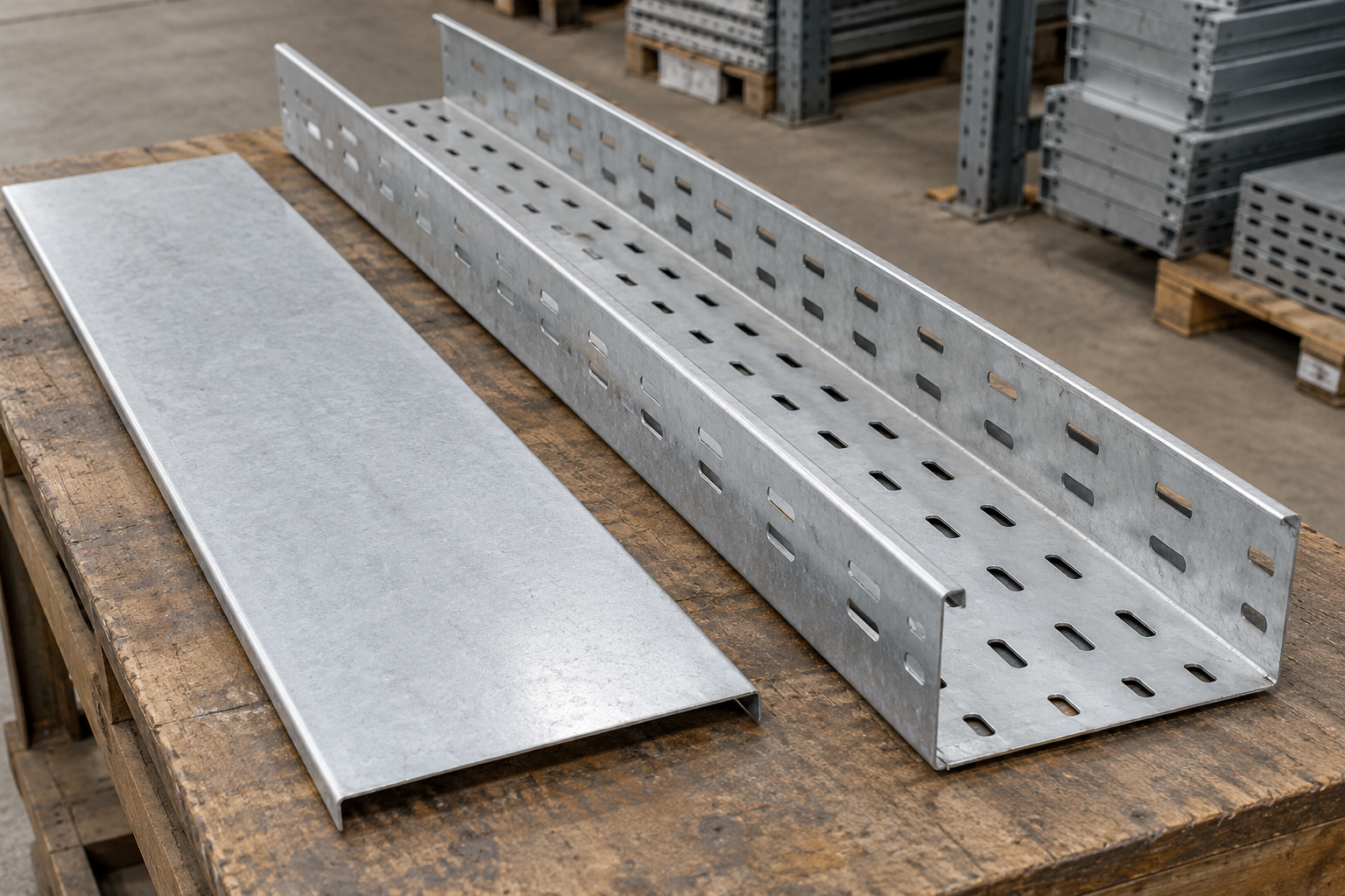 Máng cáp thép mạ có lỗ cùng nắp rời
