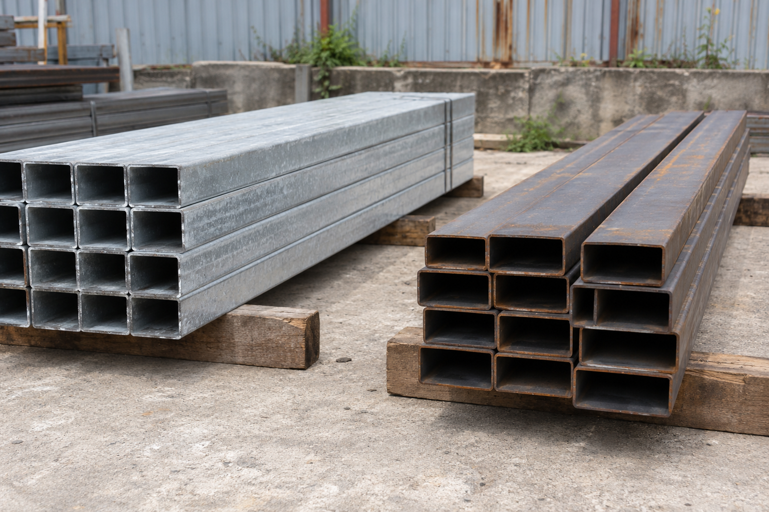 Nhóm thép mạ và thép trần đặt trên vật kê riêng