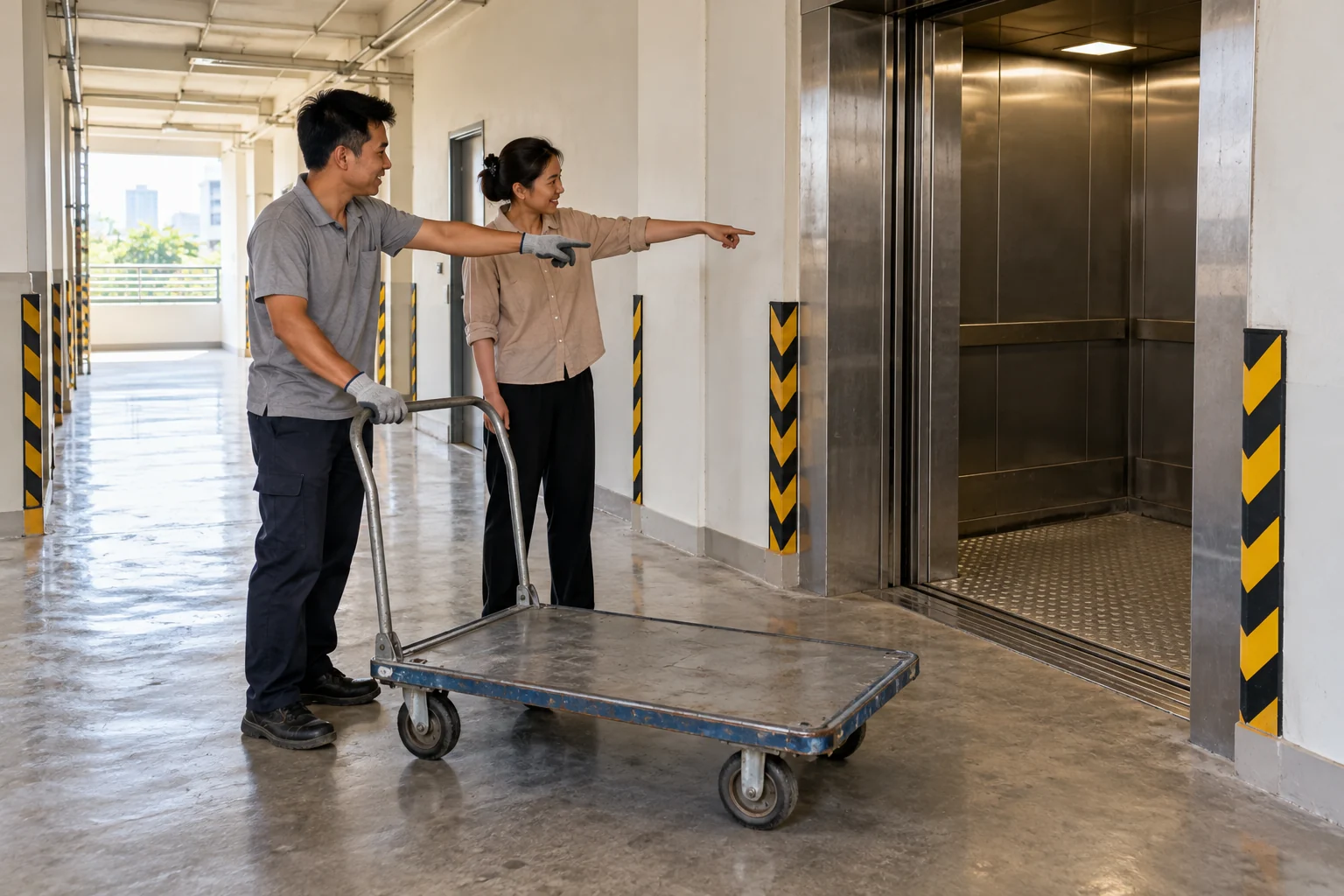Xác định cửa nhận, thang hàng và tuyến di chuyển trước buổi bàn giao.