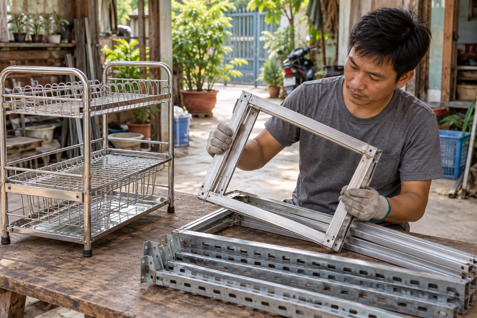 Khung sắt, nhôm và inox cần được xem riêng cùng bộ phận còn đi kèm.