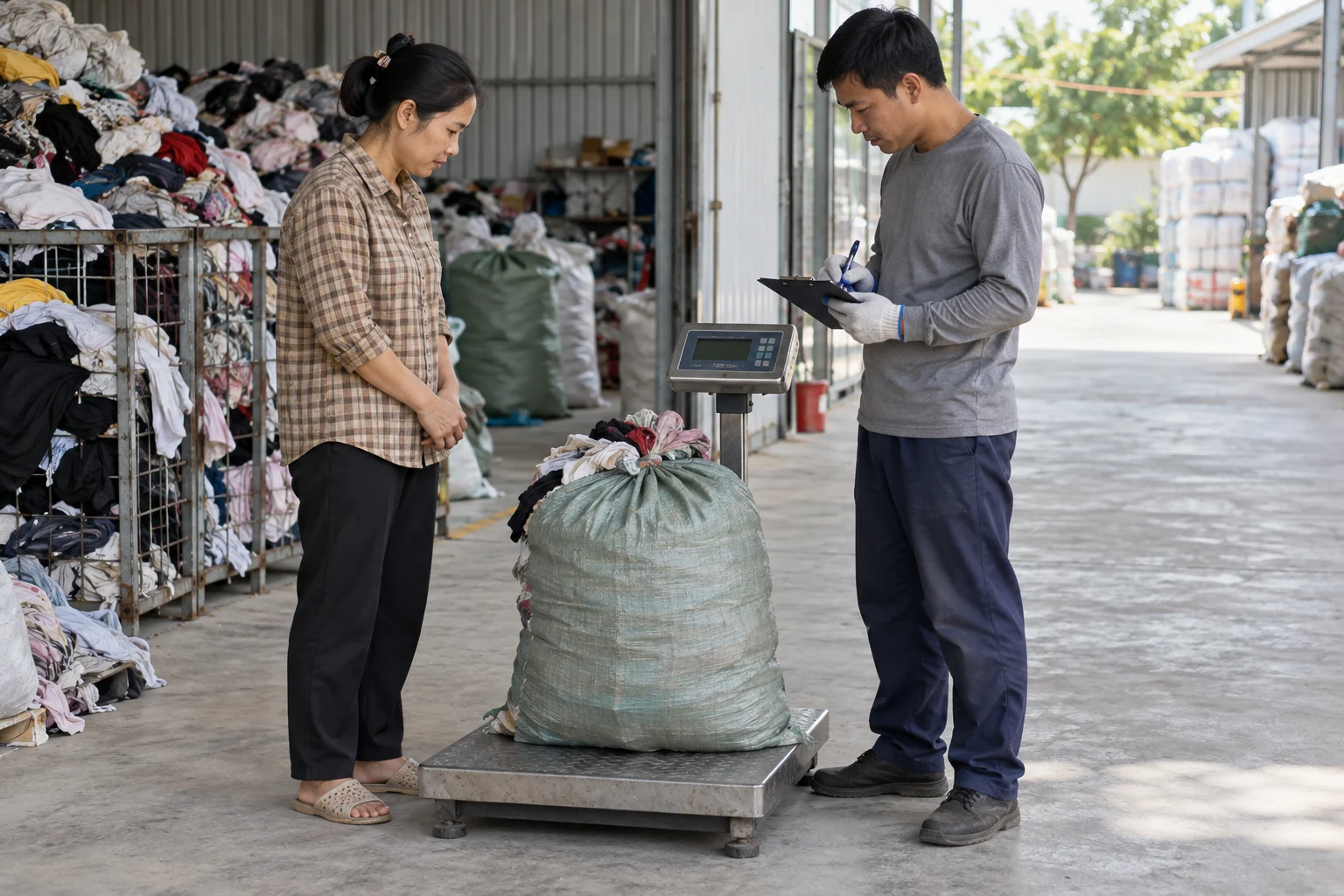 Đối chiếu từng bao và số cân tại vị trí người bàn giao cùng quan sát.