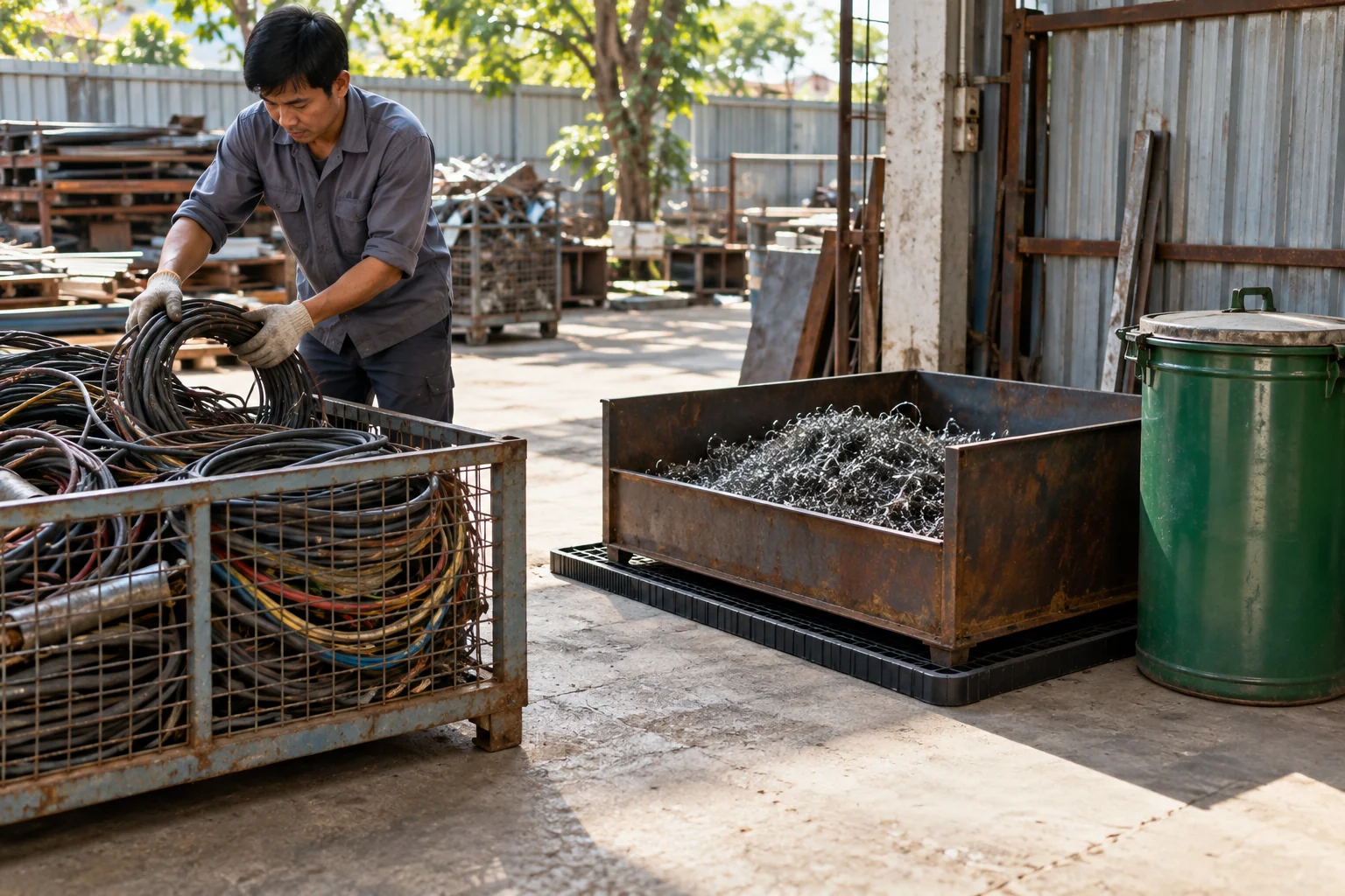 Giữ riêng cáp, phoi và phần có dấu dầu để mô tả đúng tình trạng.