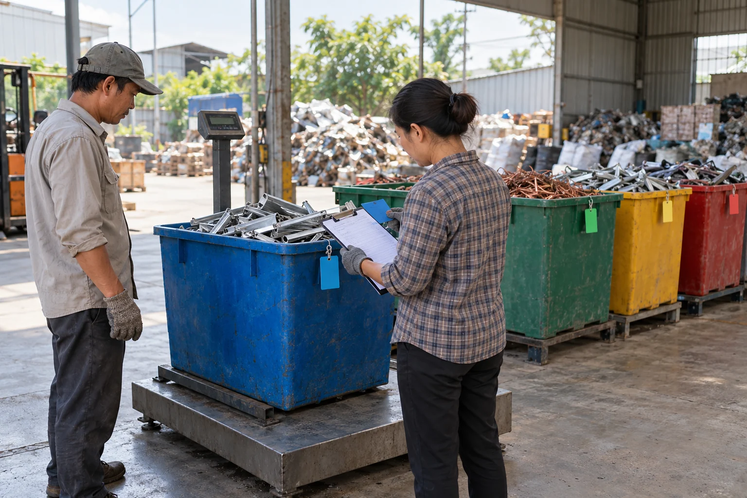 Đối chiếu vật chứa, nhóm được duyệt xuất và số cân từng lượt.