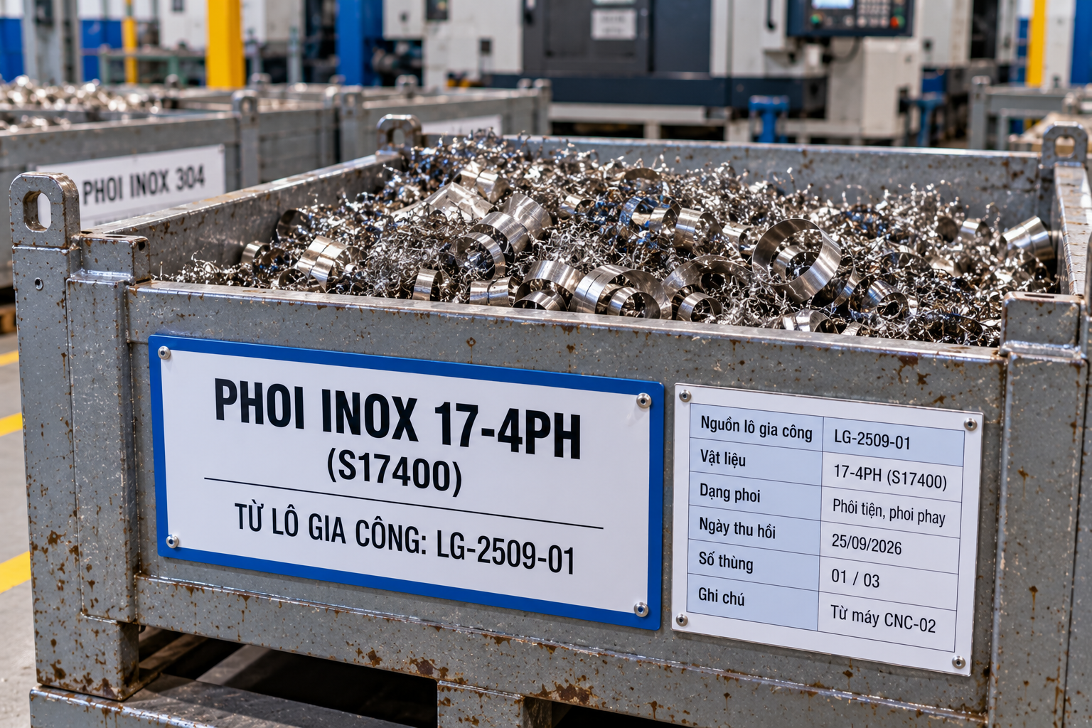 Thùng phoi từ lô gia công 17 4PH được ghi nguồn riêng