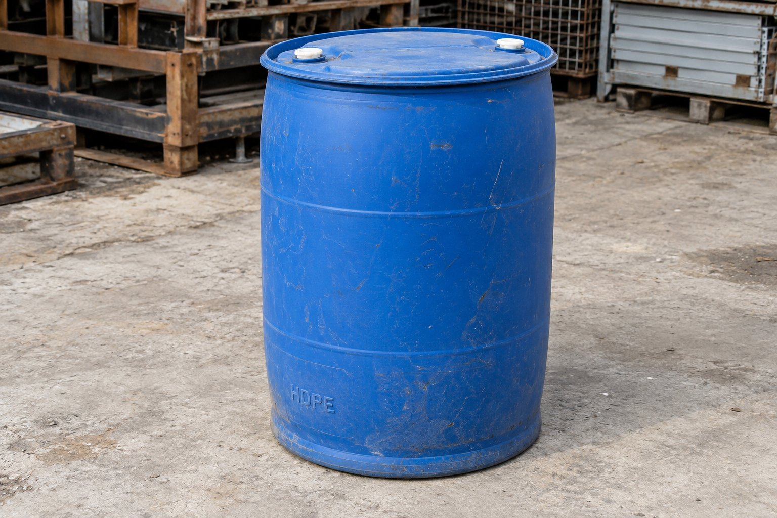 Phuy nhựa xanh có ví dụ chữ HDPE ở thân dưới