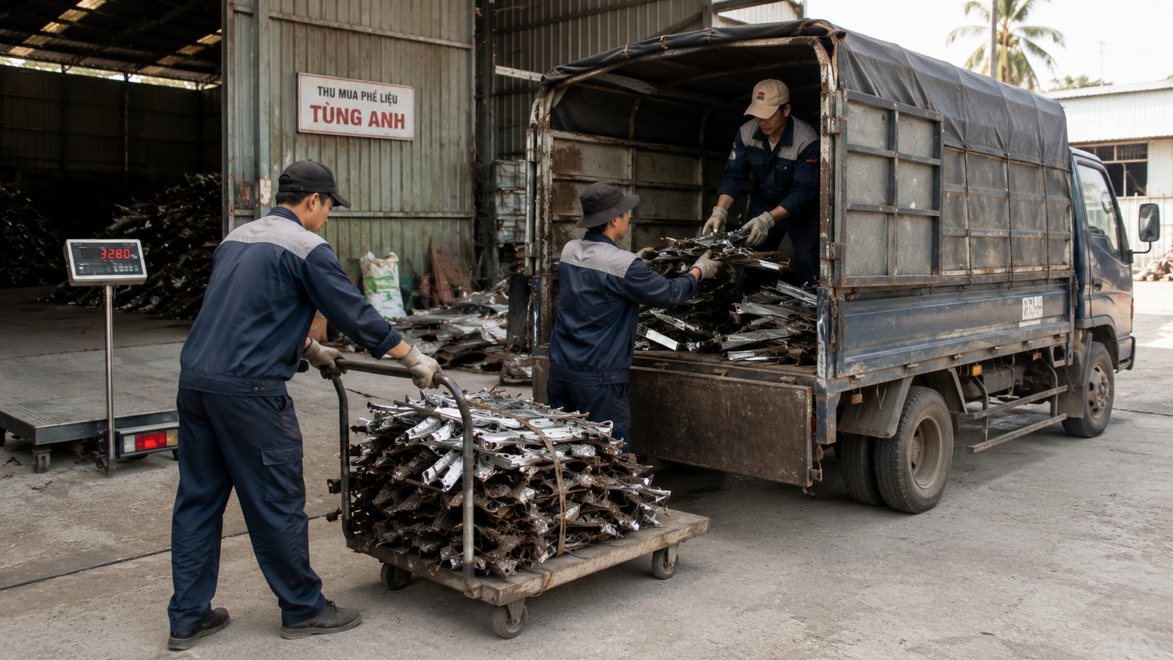 Xe tải Tùng Anh đang nhận phế liệu tại mặt bằng khách hàng