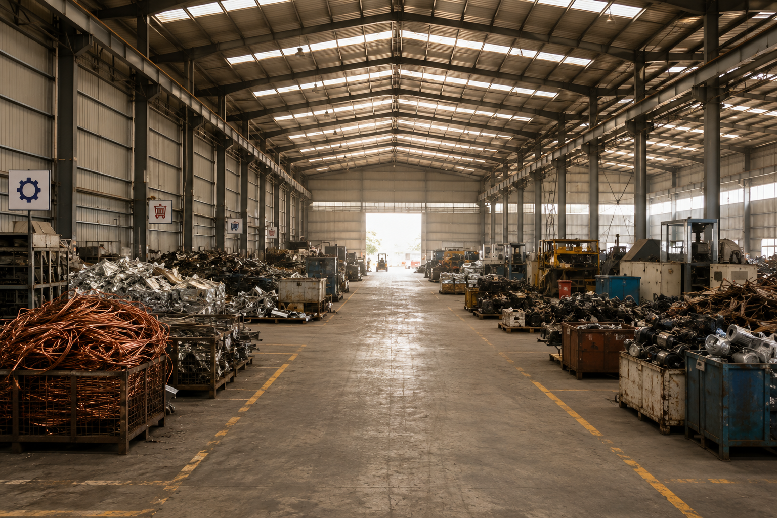Nhà xưởng chứa phế liệu đã phân loại chờ vận chuyển